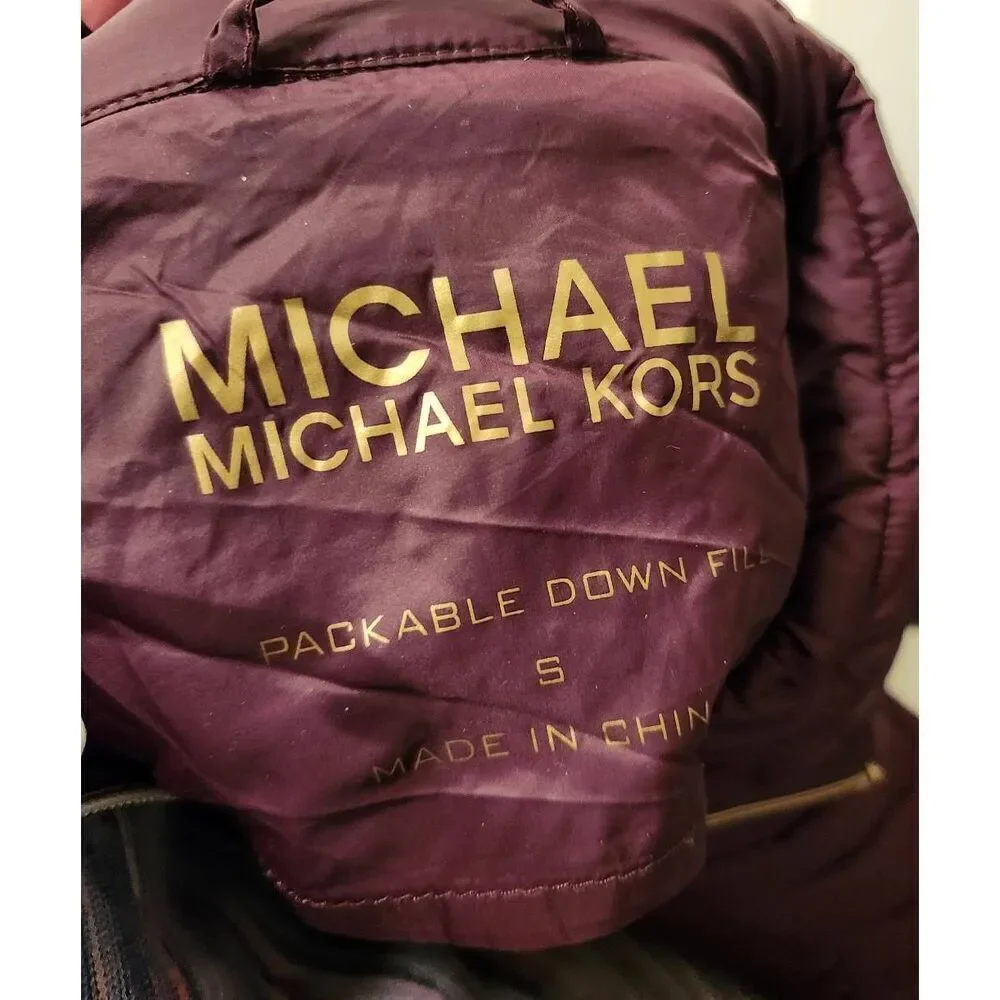 Michael Kors Down Packable Lightweight Puffer Full Length Jacket Maroon Women’s